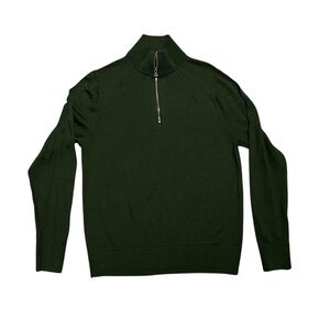 J Crew Machine-washable green merino wool-blend half-zip sweater small